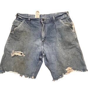 Carhartt Fire Resistant Men Denim Cutoff Shorts 35x9 inseam Distressed Workwear